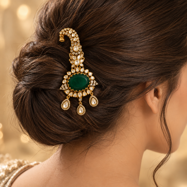 Traditional Royal Groom Kalgi Pin Emerald Stone Accessories for Groom Turban