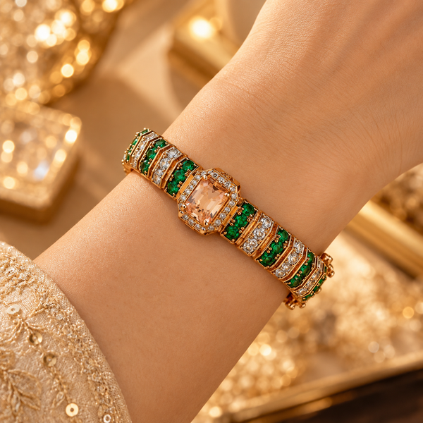 Emerald Green Moissanite Tennis Style Statement Bracelet for Girls