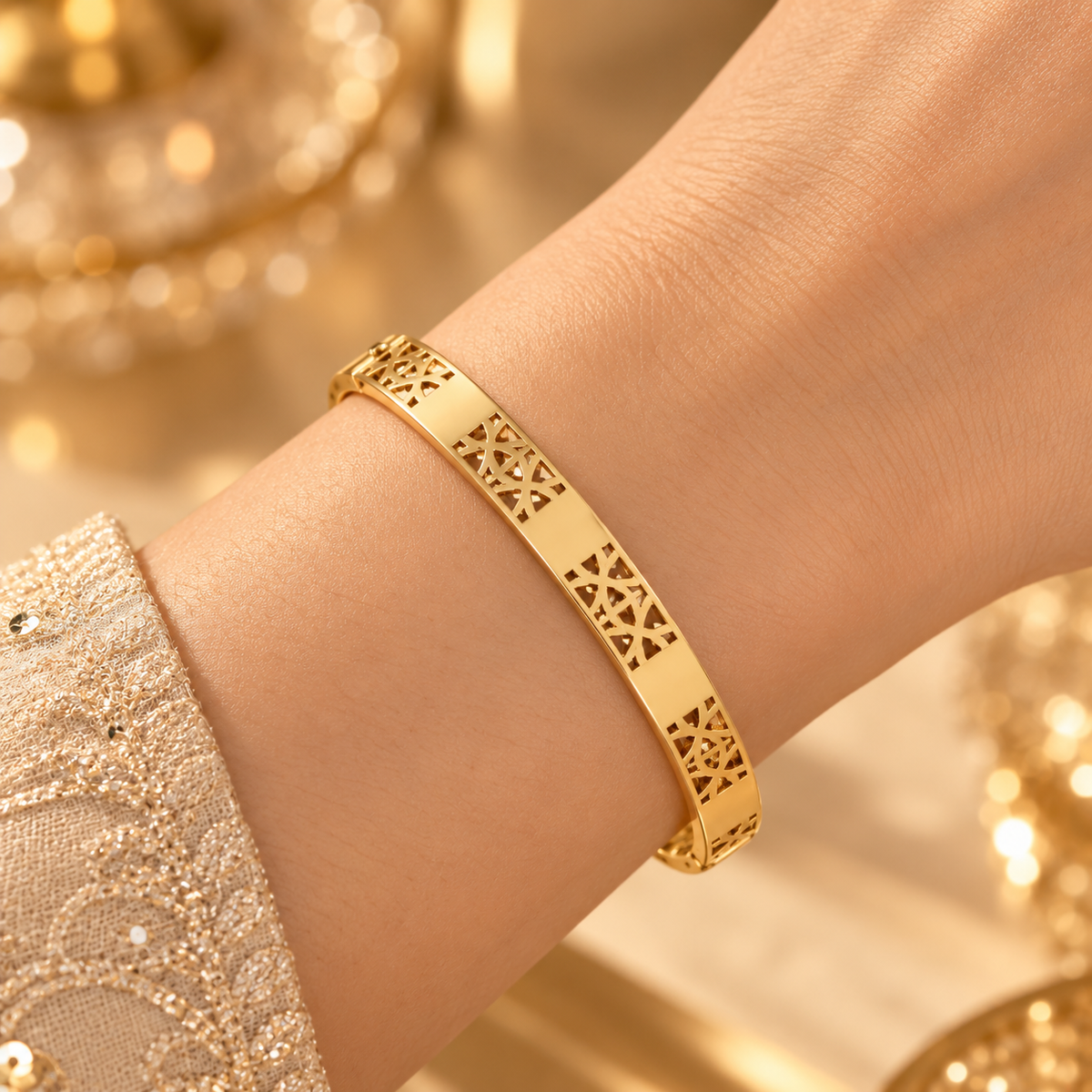 Rose Gold Cutout Geometric Bracelet for Women