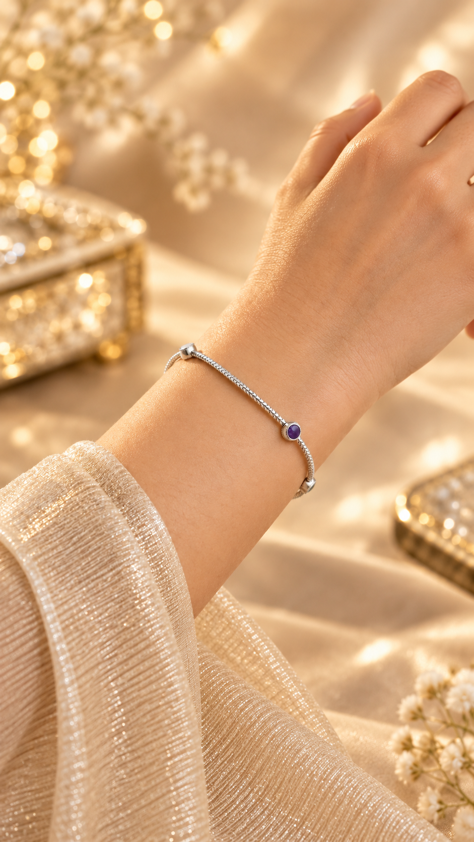 Silver Multi Color Stone Bangles Set Of 2 For Women