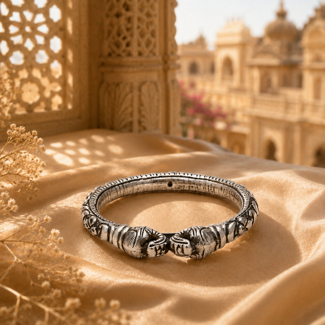 Elephant-Inspired 925 Sterling Silver Bangle For Women | Hallmarked