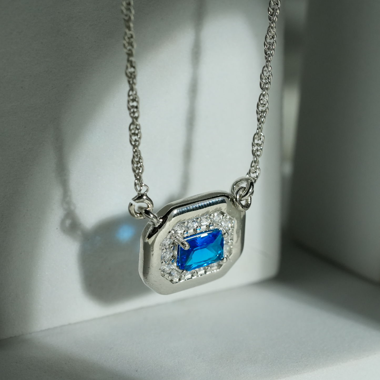 One-of-One 92.5 Silver Blue Simulant Sapphire Octagonal Pendant