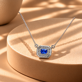 Blue Quartz Moissanite Octagon Halo Pendant with Chain
