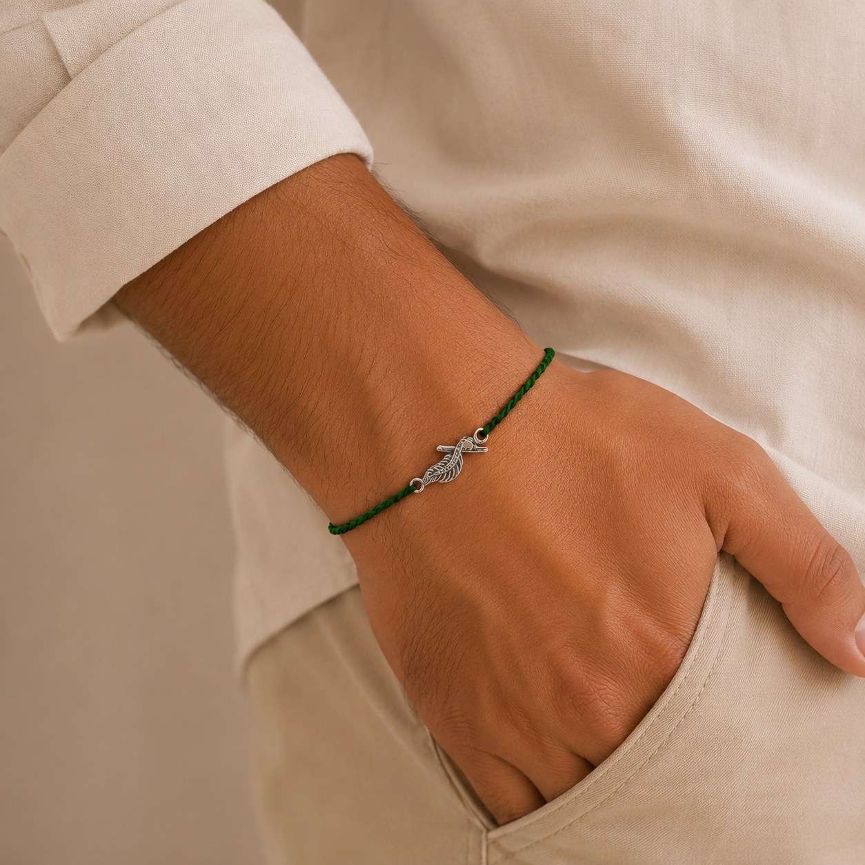 Handmade Green Thread Raksha Bandhan Silver Rakhi