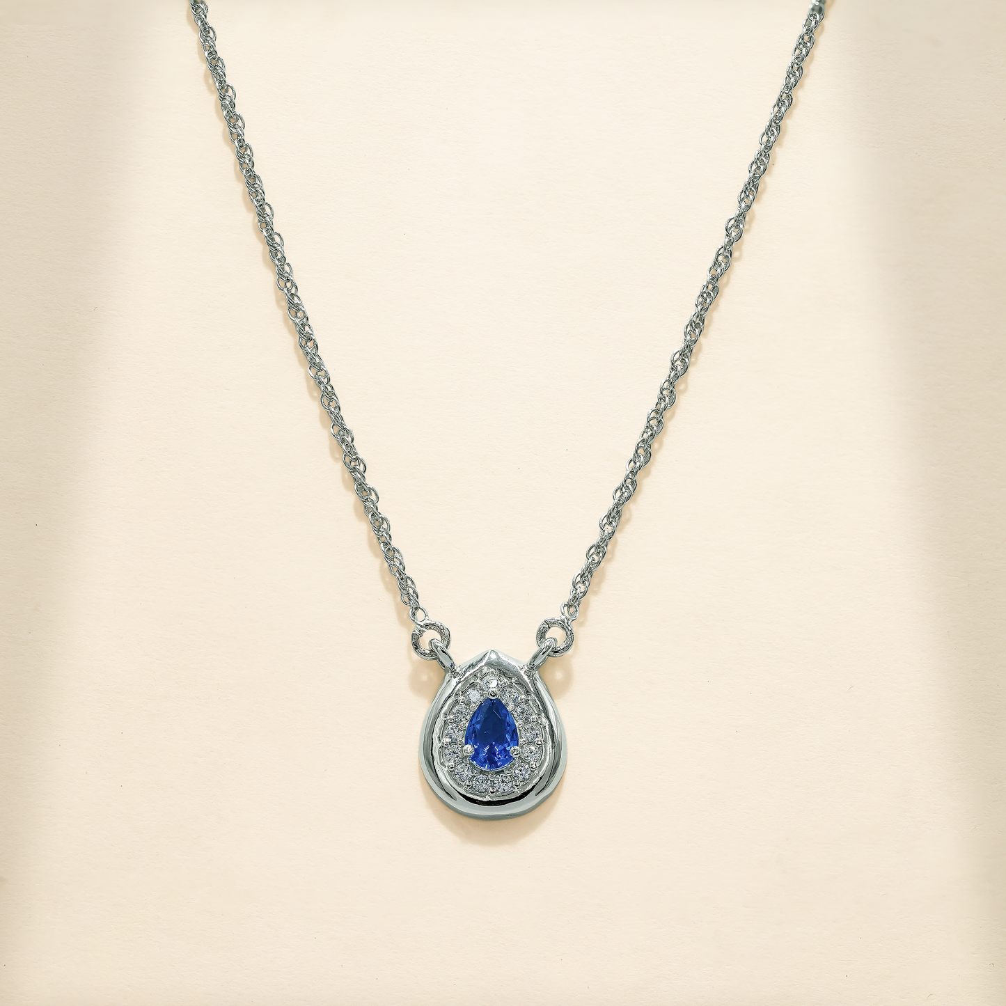 One-of One 92.5 Silver Teardrop Blue Simulant Sapphire Pendant Necklace