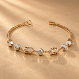 Rose Gold 925 Silver Barrel Beaded Double Chain Bracelet for Women