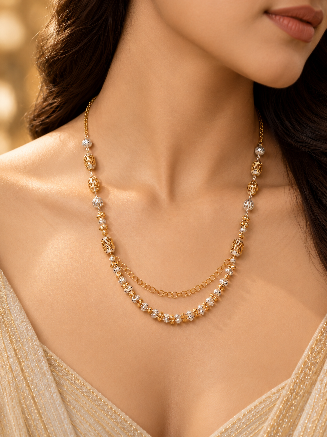 925 Sterling Silver Rose Gold Double Chain Necklace