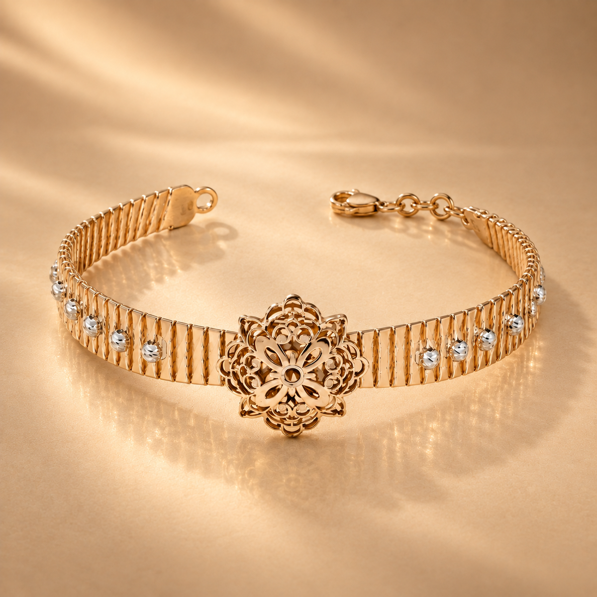 Rose Gold Floral Filigree Cuff Bracelet for Women