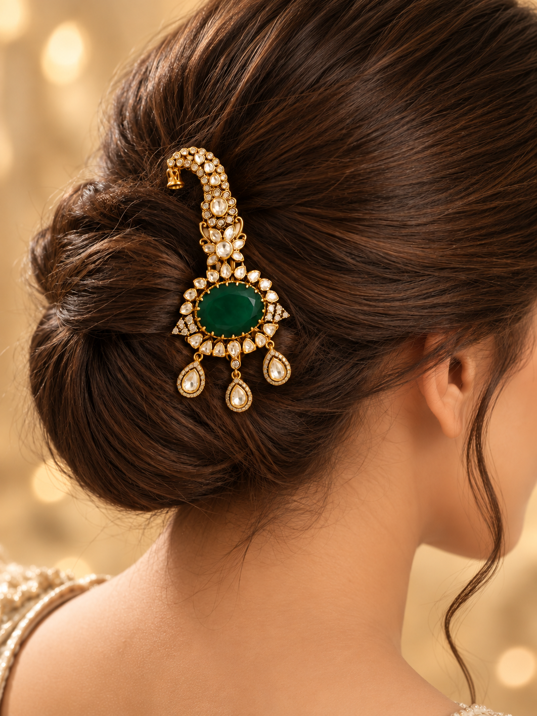 Traditional Royal Groom Kalgi Pin Emerald Stone Accessories for Groom Turban