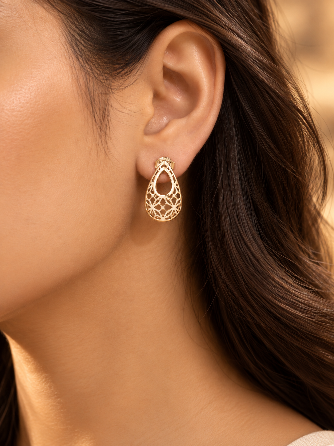 Rose Gold Filigree Teardrop Earrings