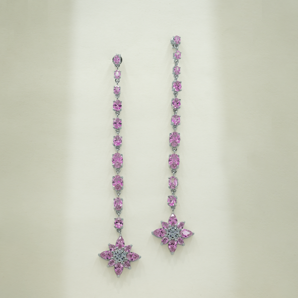One-of-One 92.5 Silver Pink Floral Drop Earrings