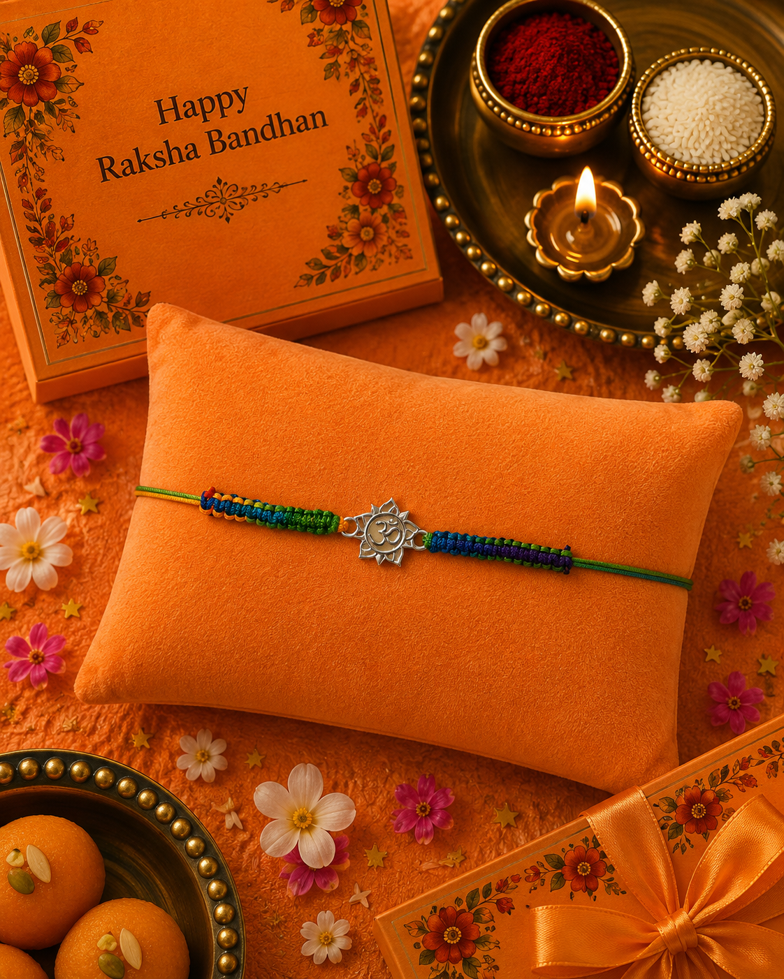 Handmade Om & Sun 925 Silver Hallmarked Rakhi