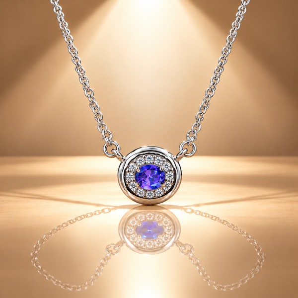 925 Silver Purple Quartz Moissanite Pendant with Chain