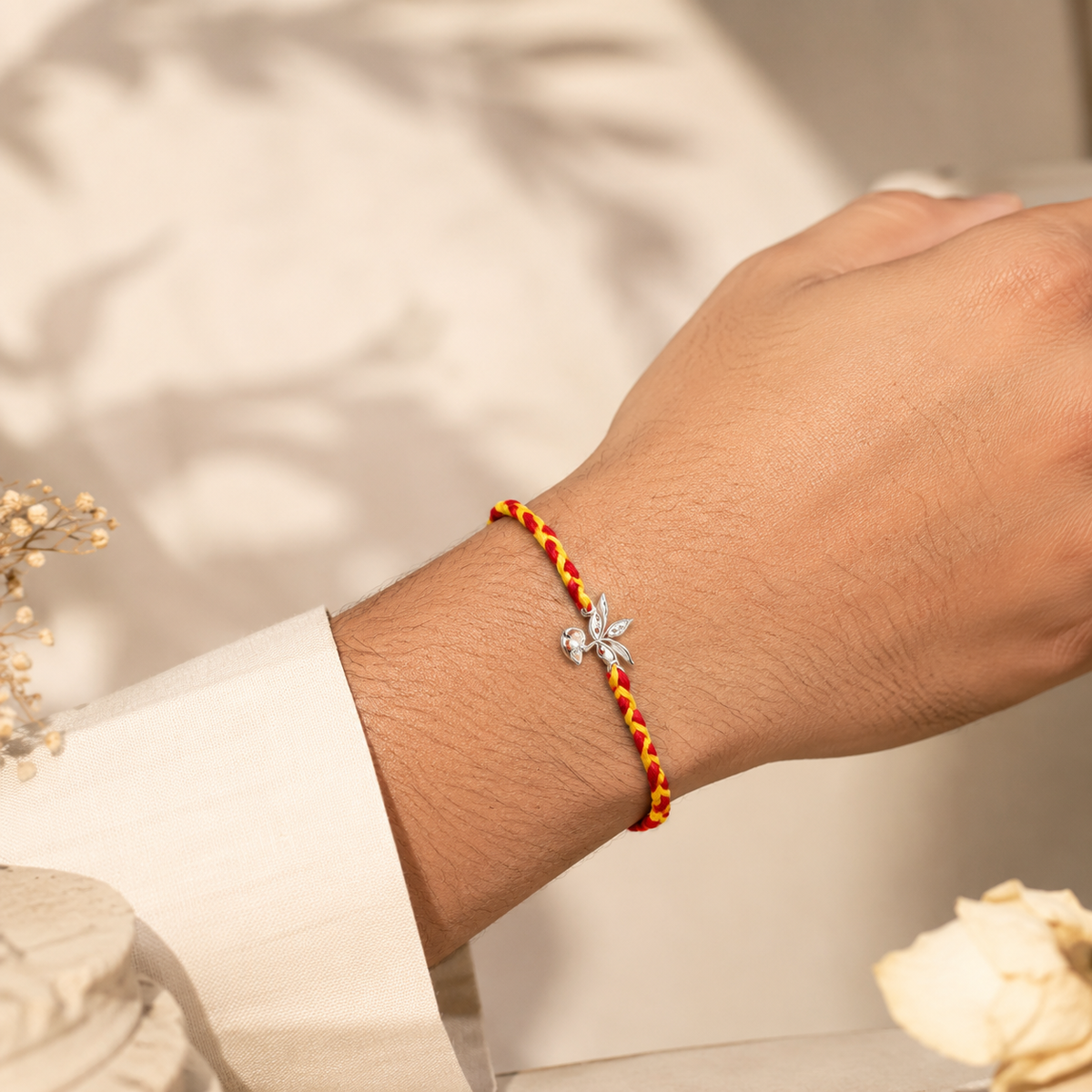 Handmade Durga Mata Silver 925 Hallmarked Red & Yellow Thread Rakhi