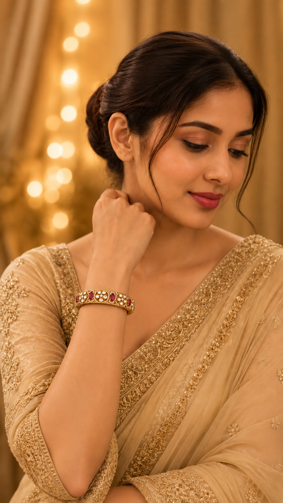 925 Sterling Silver Moissanite Polki Bangles for Women
