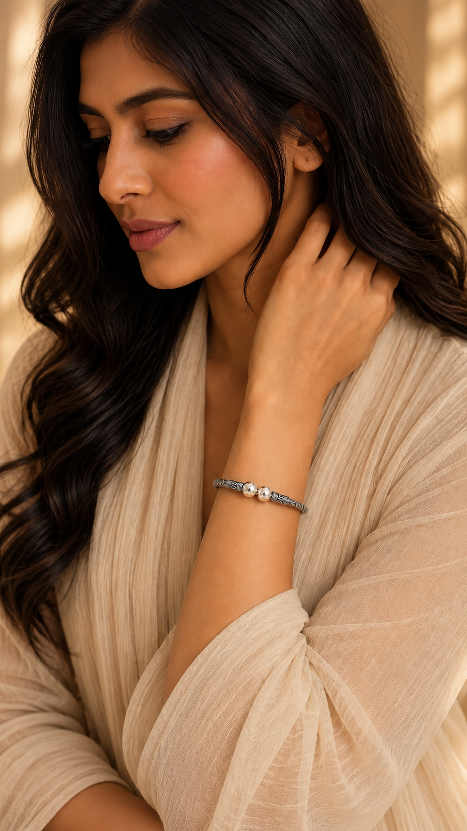 925 Sterling Silver Oxidized Bangle | Twisted Rope Design with Silver Bead | Hallmarked