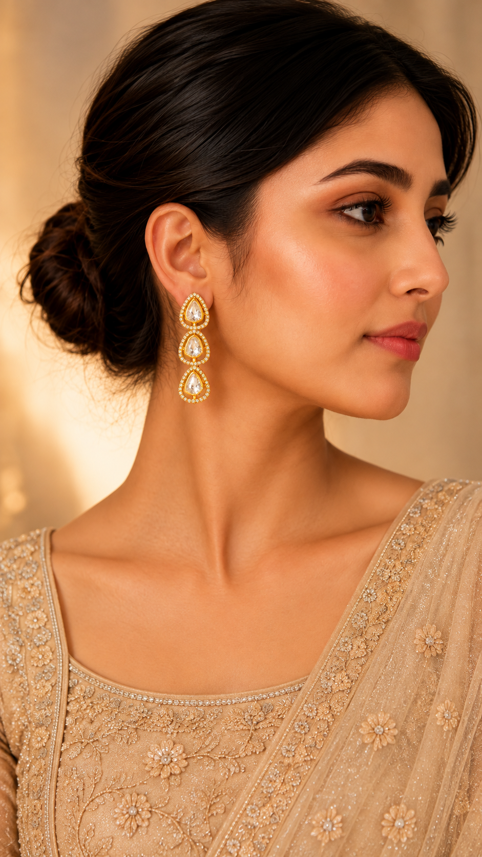 925 Silver Moissanite Polki Long Drop Earrings