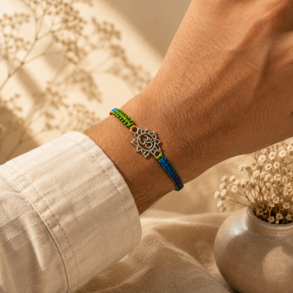 Handmade Om & Sun 925 Silver Hallmarked Rakhi
