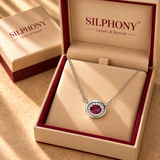Red Quartz Oval Halo Moissanite Pendant Chain