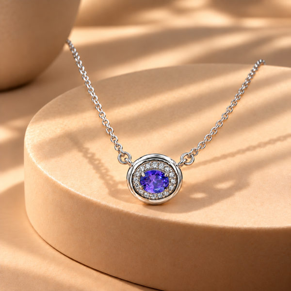 925 Silver Purple Quartz Moissanite Pendant with Chain