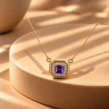 925 Silver Purple Quartz Moissanite Pendant Chain