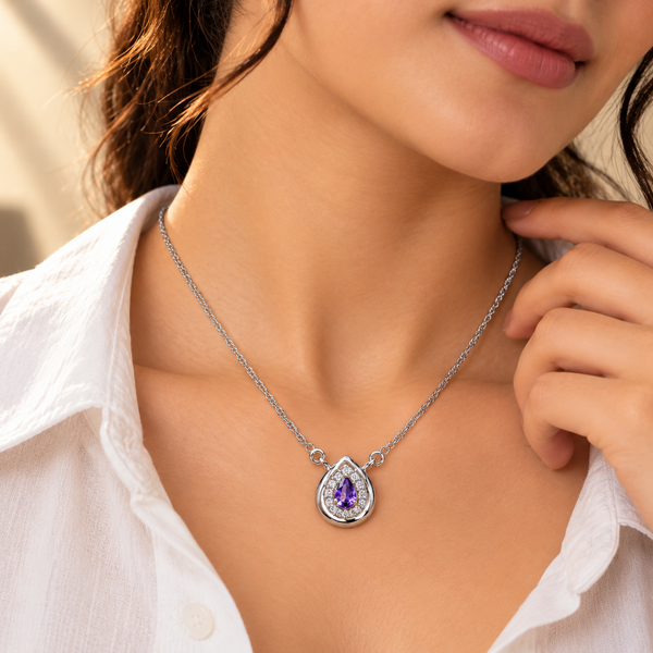 925 Silver Pear Quartz Moissanite Pendant With Chain