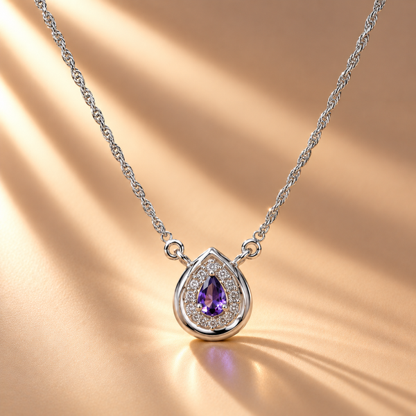 925 Silver Pear Quartz Moissanite Pendant With Chain