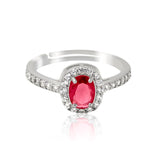 925 Silver Red Ruby Halo Adjustable Ring