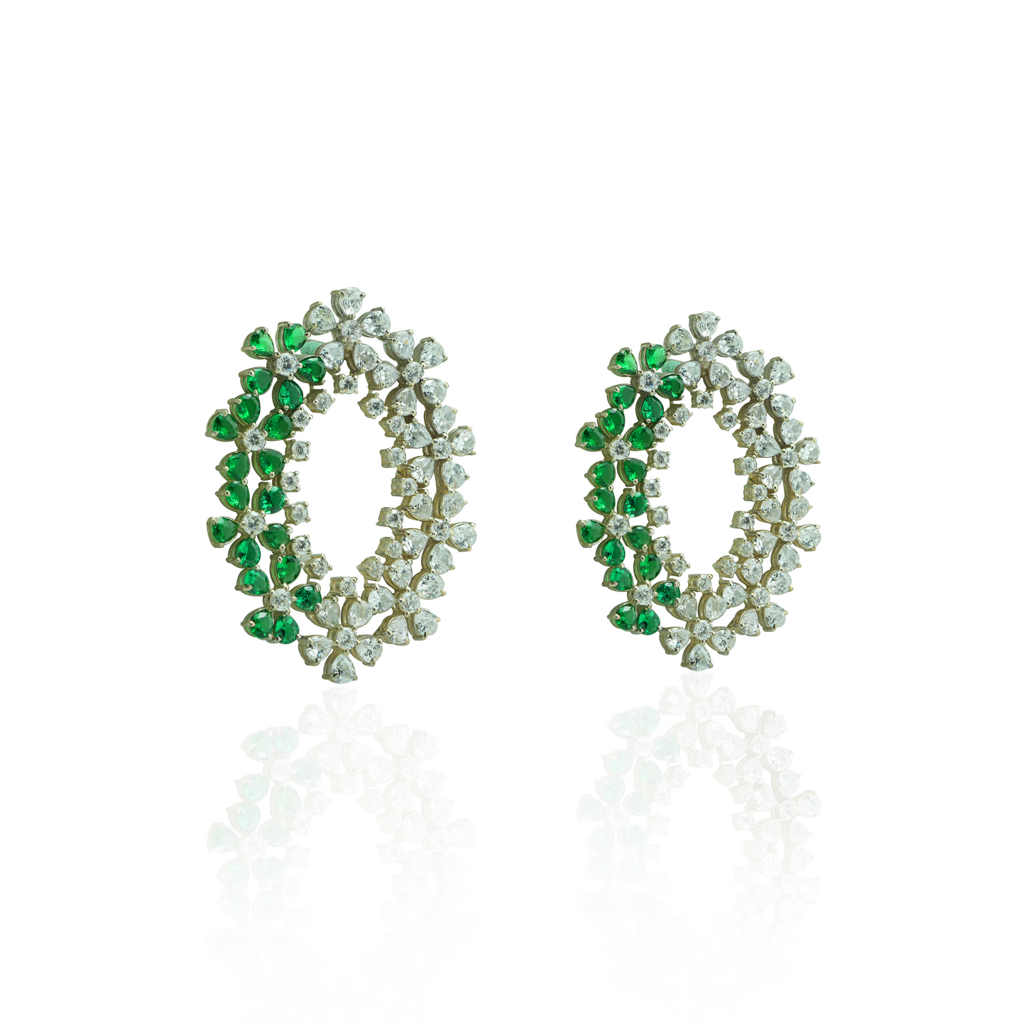 Emerald Blossom Oval Statement Earrings