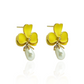 Yellow Clover Pearl Drop Earrings