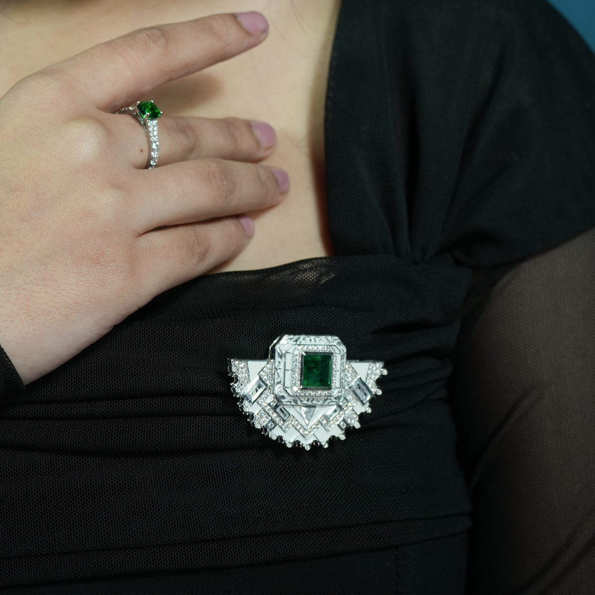 Green Emerald-Tone Statement Brooch