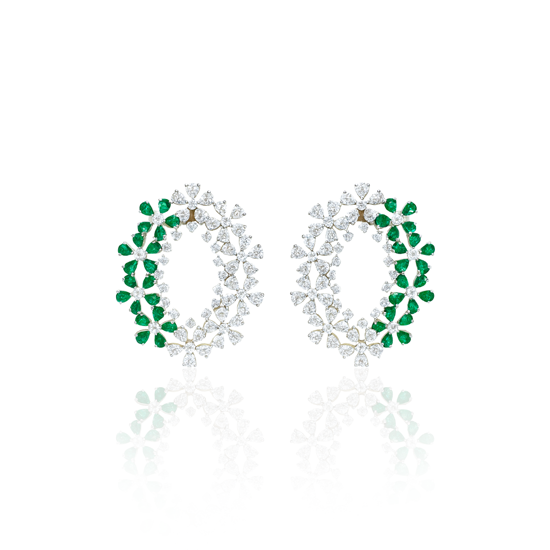 Emerald Blossom Oval Statement Earrings