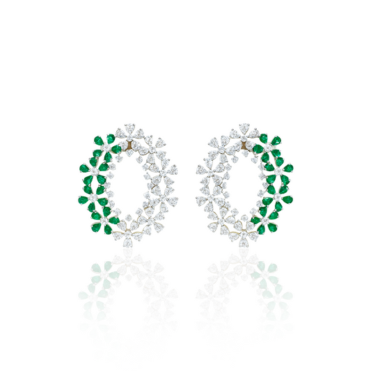 Emerald Blossom Oval Statement Earrings
