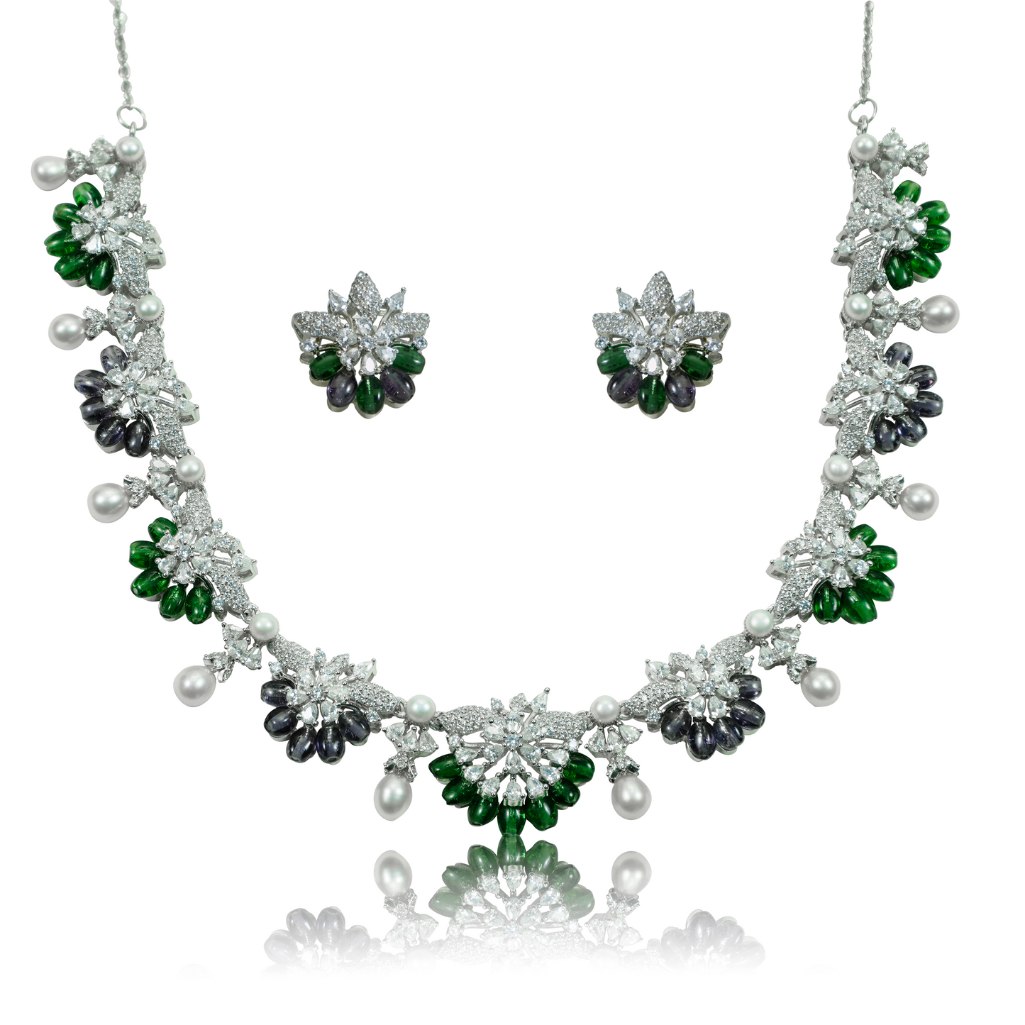 Green Pearl Floral Necklace Set