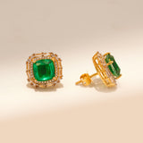 925 Silver Gold Plated Emerald Green Stud Earrings