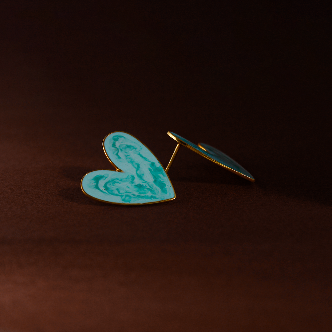 Mint Heart Enamel Earrings