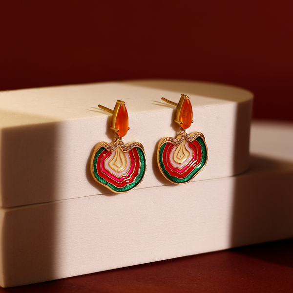 Carnelian Multi-Layer Geode Drop Earrings