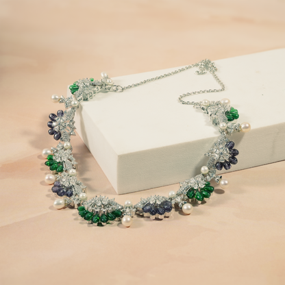 Green Pearl Floral Necklace Set
