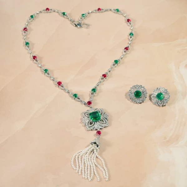 Green Red Stone Necklace Set