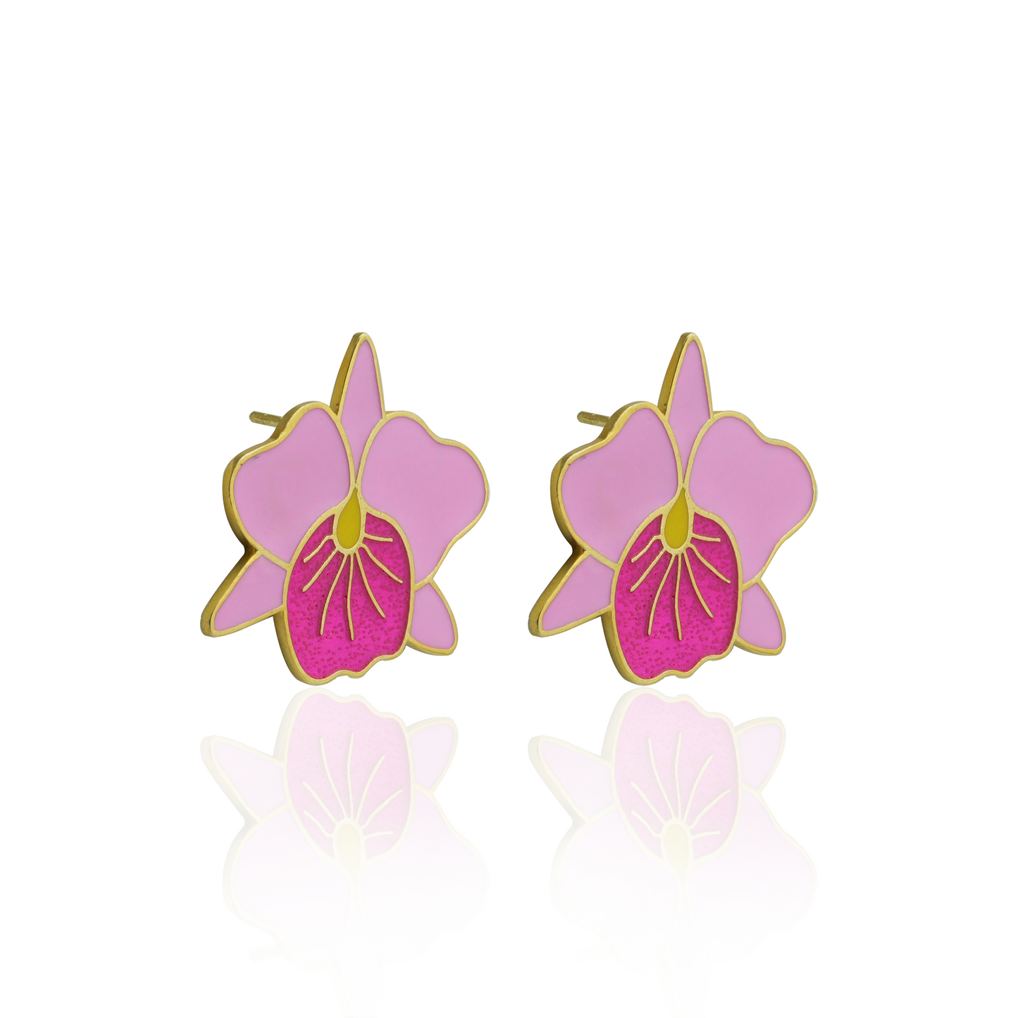 Pink Orchid Bloom Statement Stud Earrings