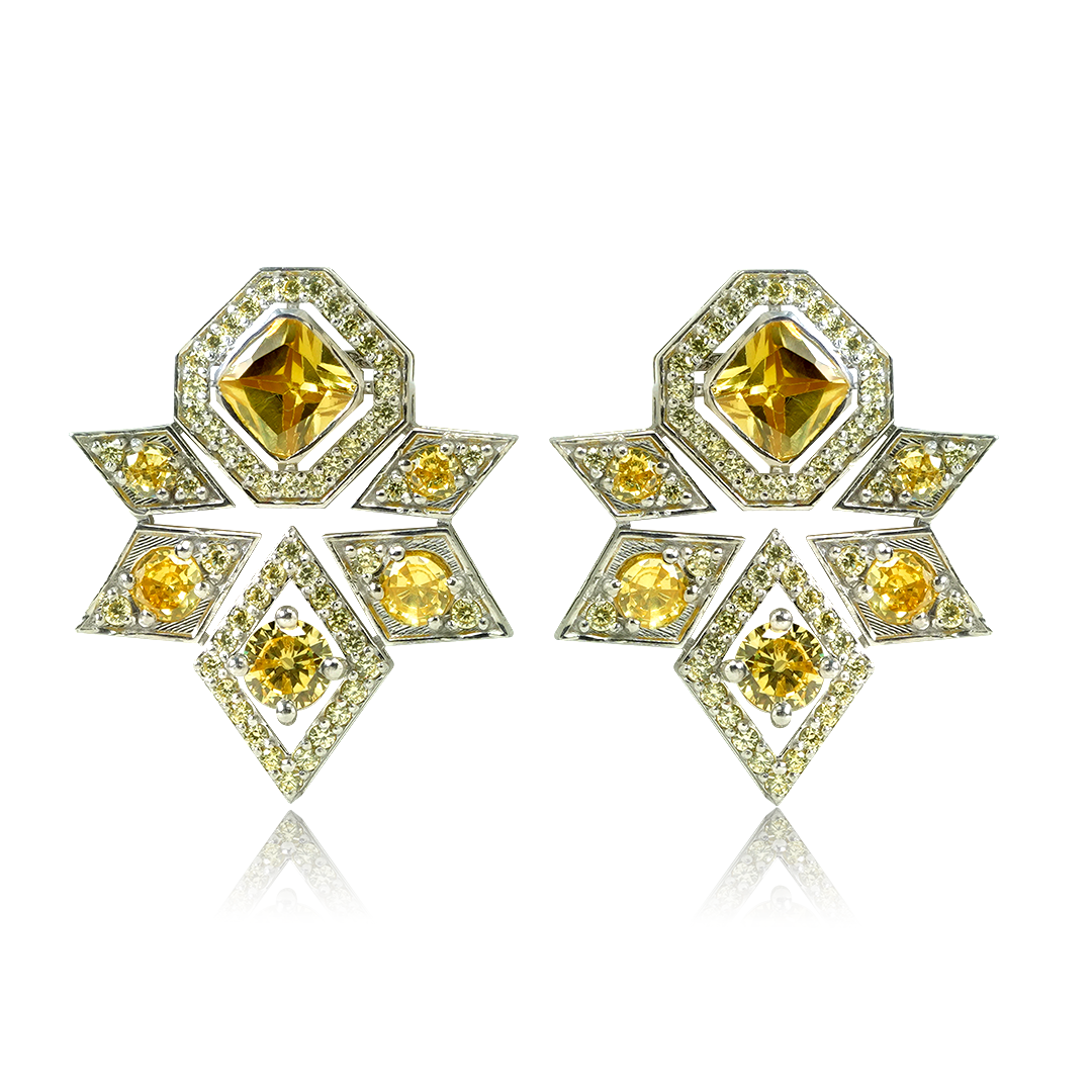 Golden Sunburst Geometric Statement Earrings