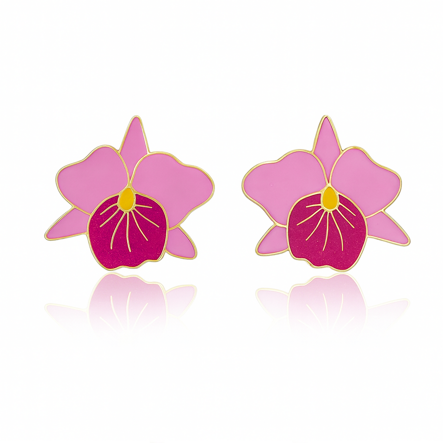 Pink Orchid Bloom Statement Stud Earrings