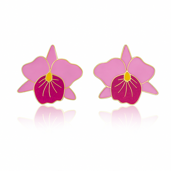 Pink Orchid Bloom Statement Stud Earrings