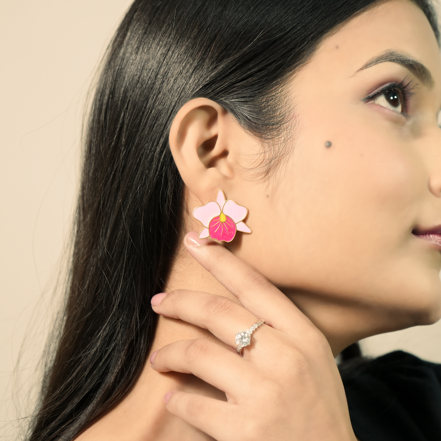 Pink Orchid Bloom Statement Stud Earrings