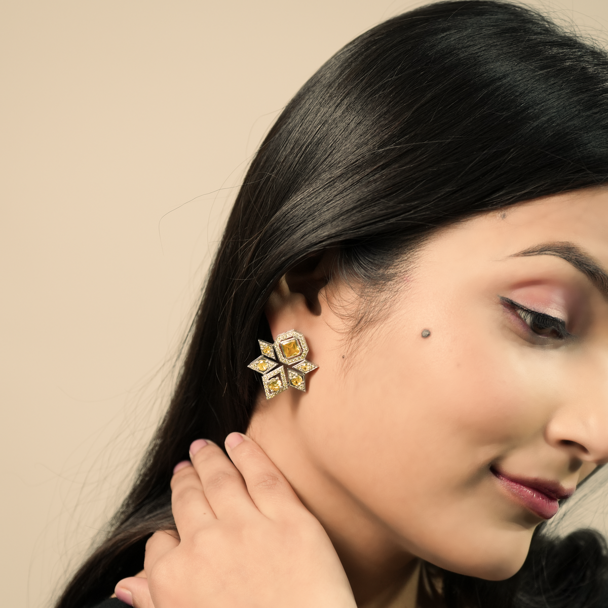 Golden Geometric Statement Earrings