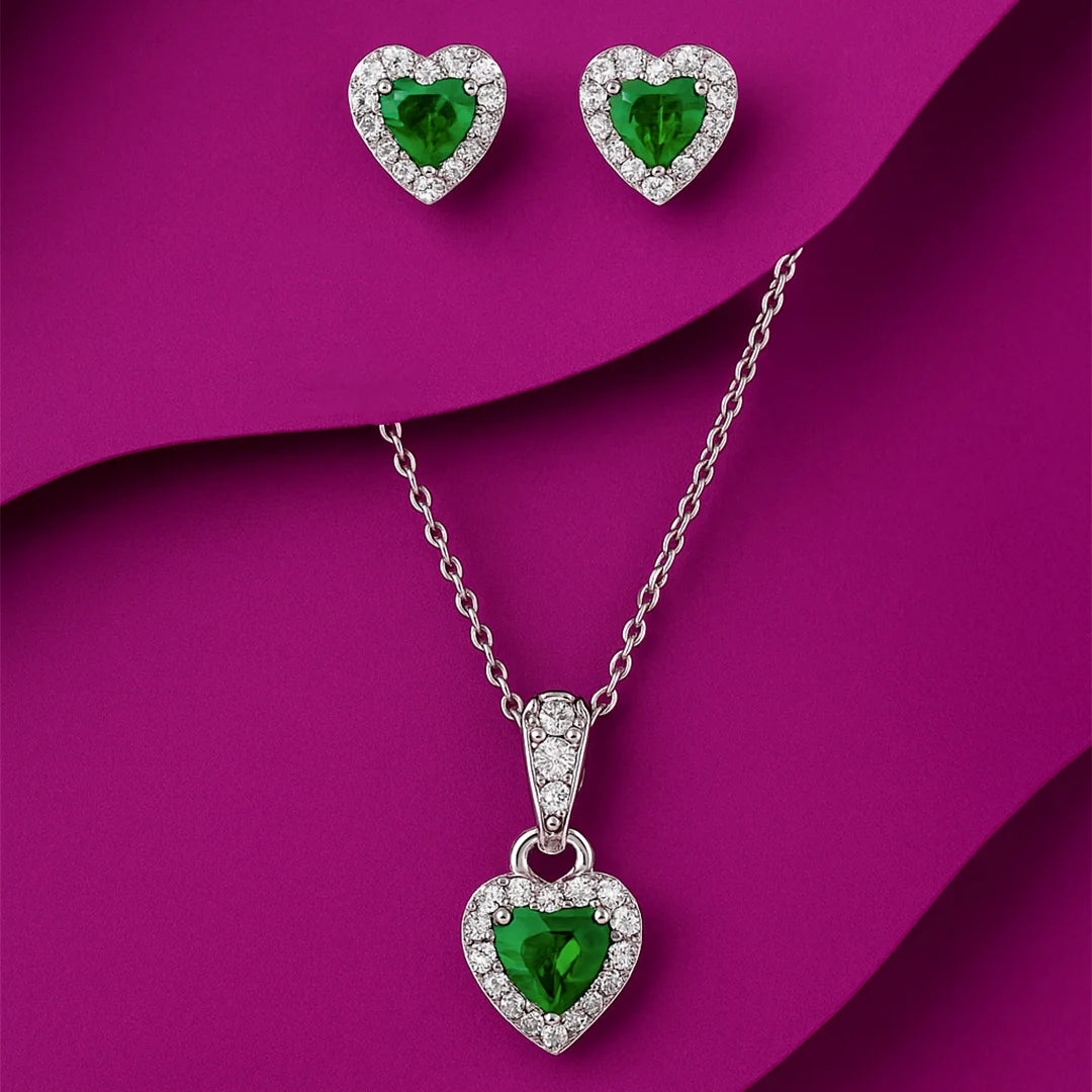 Emerald Heart - 92.5 Silver Pendant Set