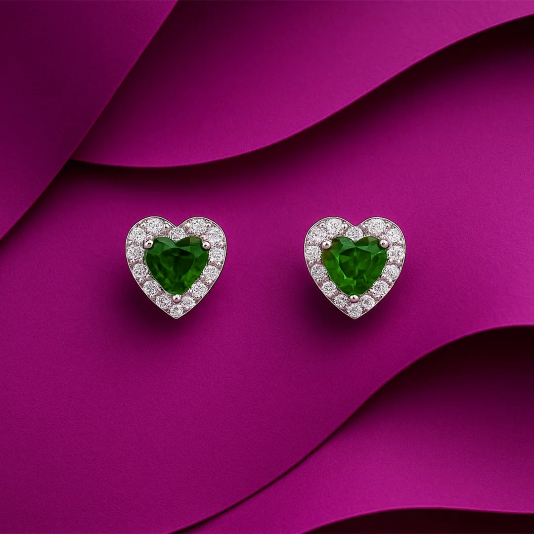 Emerald Heart Earrings Silver
