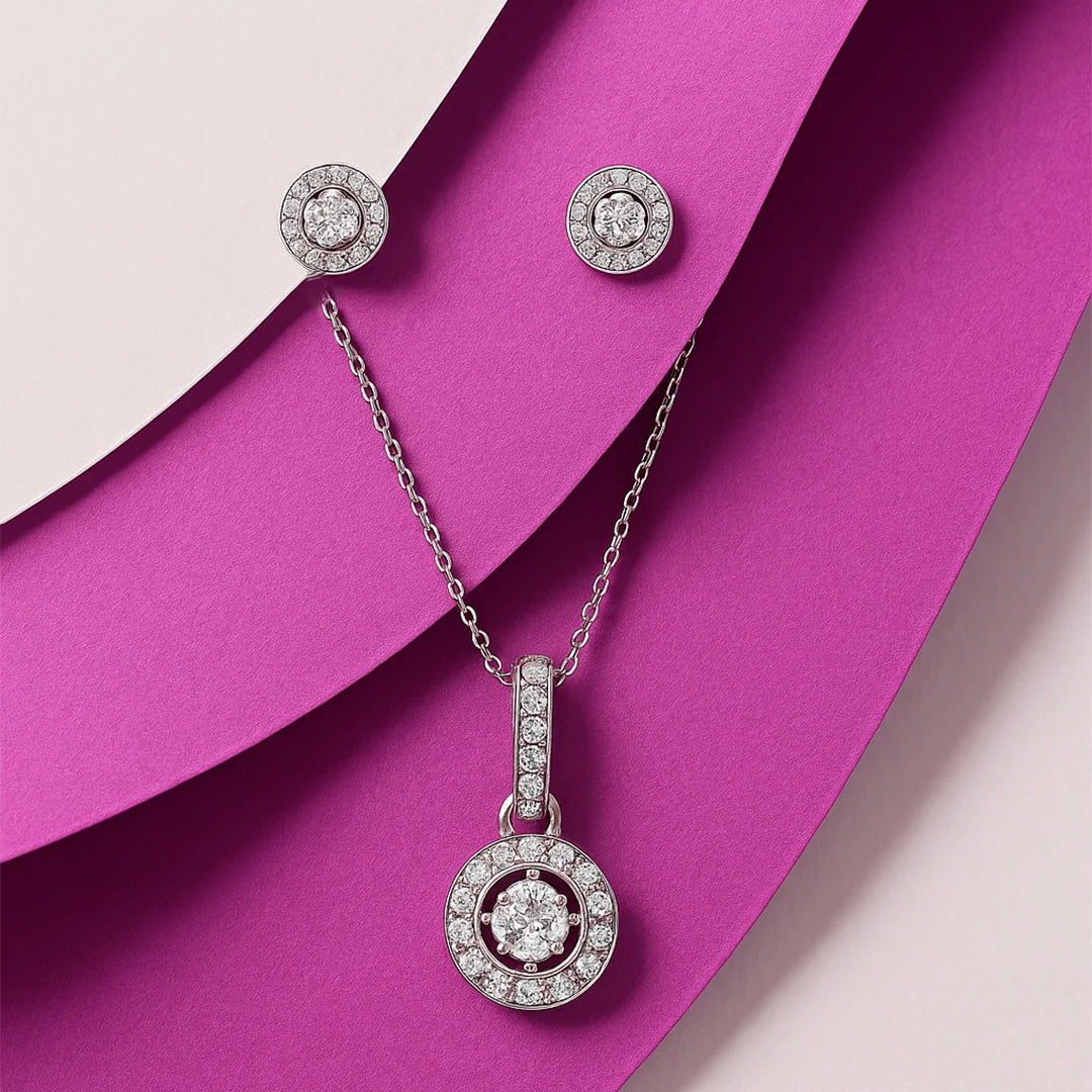 Round Sparkling Pendant Set Silver