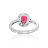 925 Silver Red Ruby Halo Adjustable Ring