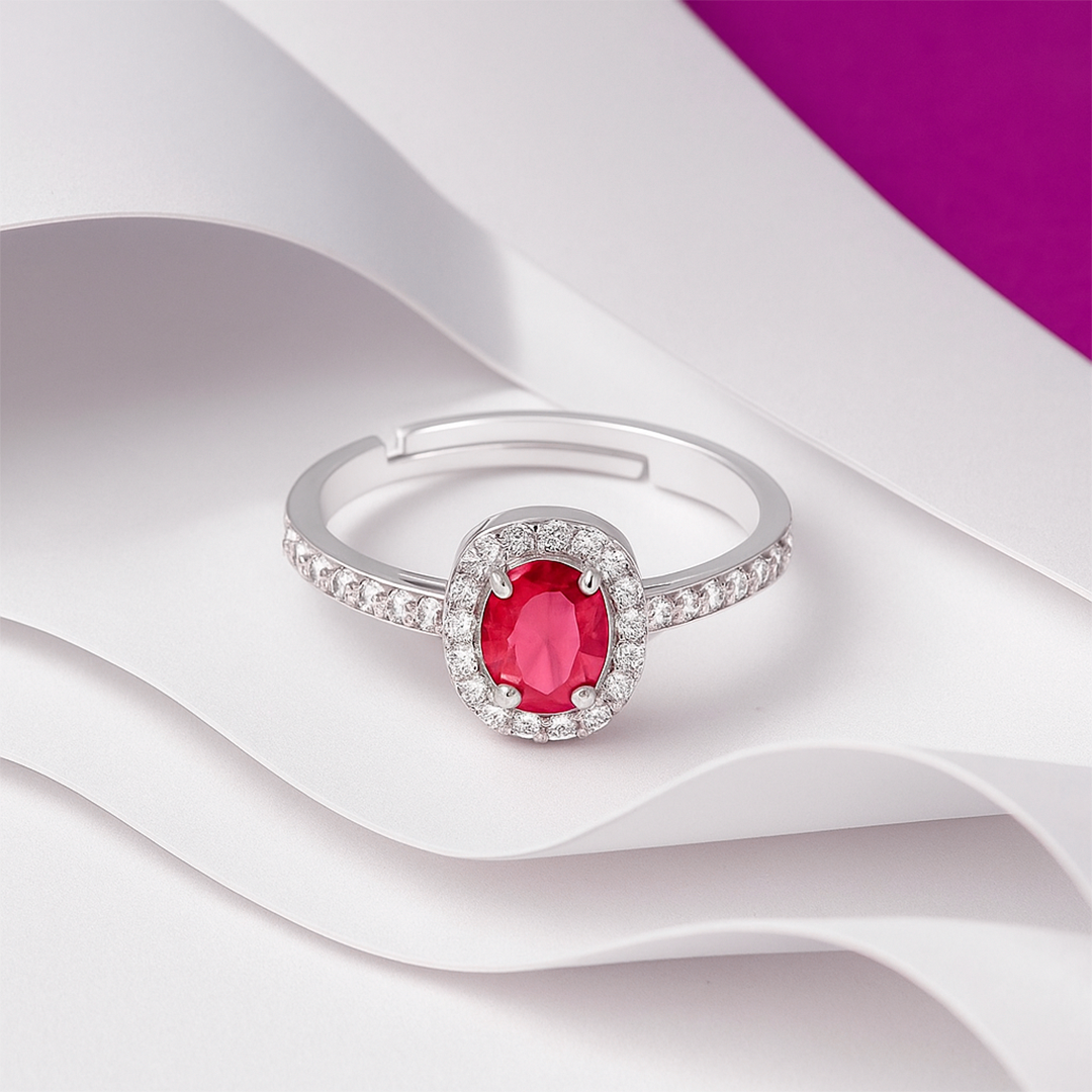 Aura Ruby - Adjustable Silver Ring